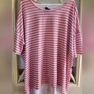 LuLaRoe Pink and White Striped Short Sleeve Top, Lightweight, Stretch